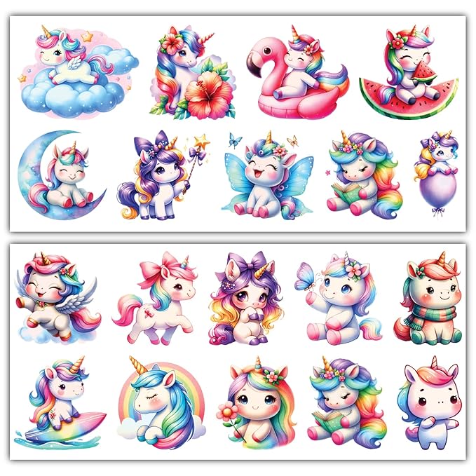 Temporary Tattoos - 8 Big Sheets Tattoos (Magical Unicorns)