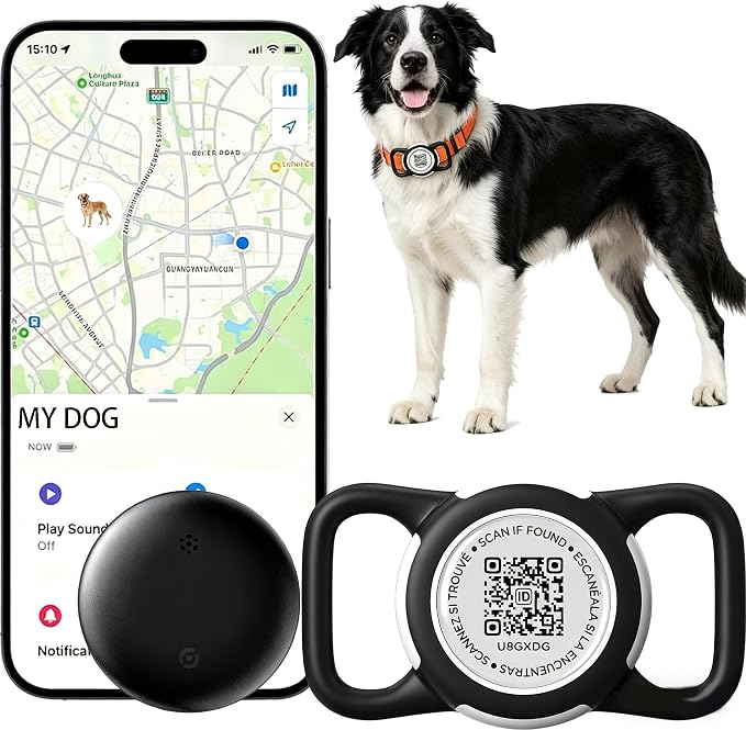 Dog Tracker with QR Code Smart Pet Tracker for Collar No Monthly Fee Pet Location Tracker with Holder Anti-Lost Device for Pets Compatible with Apple Find My iOS Only Dog Trackers