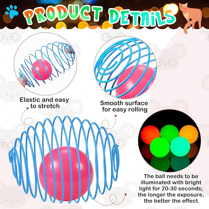 Jecery 5 Pcs Cat Toys Spring,Glow Ball,Multicolor