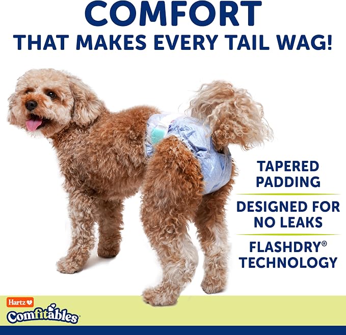Hartz Comfitables Disposable Dog Diapers, Size Large 12 Count, Comfortable & Secure Fit, Easy to Put On, Super Absorbent Male and Female Diaper
