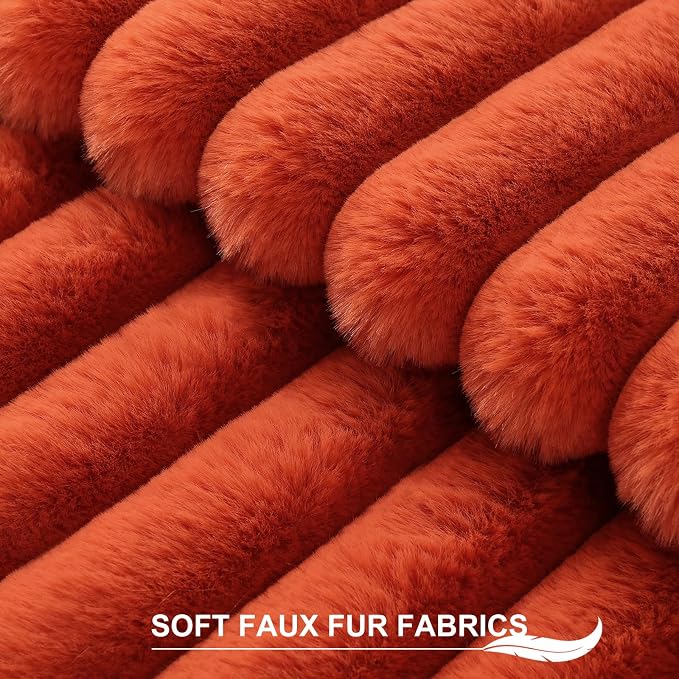 Pallene Faux Fur Fall Decorative Throw Pillow Covers 26x26 Set of 2, Rust | Luxury Plush Texture, Striped Design, Cozy Soft Touch, Modern Home Accent Decor for Couch, Sofa, Bed, Living Room
