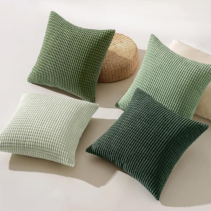 MIULEE Boho Decorative Pillow Covers 20x20 Inch Set of 4 Forest Green | Boho Farmhouse Home Decor, Modern Nordic Throw Pillow Covers, Summer Soft Corduroy for Couch Sofa Bed Living Room