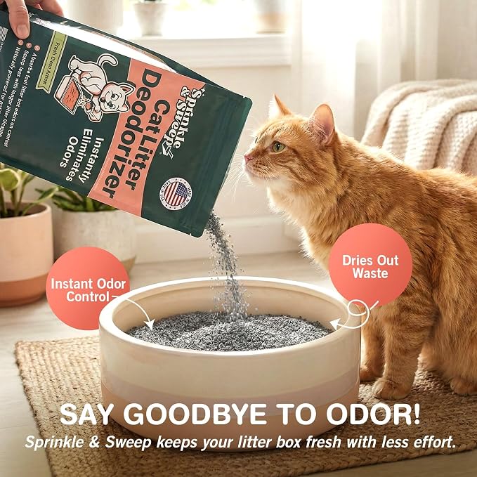Sprinkle & Sweep: Litter Box Deodorizer - 4 Pack, 8oz Bags - Cat & Kitten Home Odor Neutralizer, Ultra-Absorbent Formula, Non-Toxic, Pet Smell Control