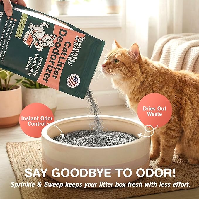 Sprinkle & Sweep: Litter Box Deodorizer - 8oz Bag - Cat & Kitten Home Odor Neutralizer, Ultra-Absorbent Formula, Non-Toxic & Safe, Pet Smell Control