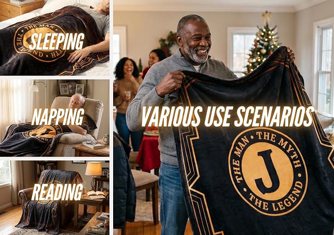 Gifts for Men, Initial Mens Blanket, Birthday Gift for Him, 60"x 80", Y | Soft 350 GSM flannel throw with initial legend design for dads, husbands and grandpas, ideal for birthdays or Christmas
