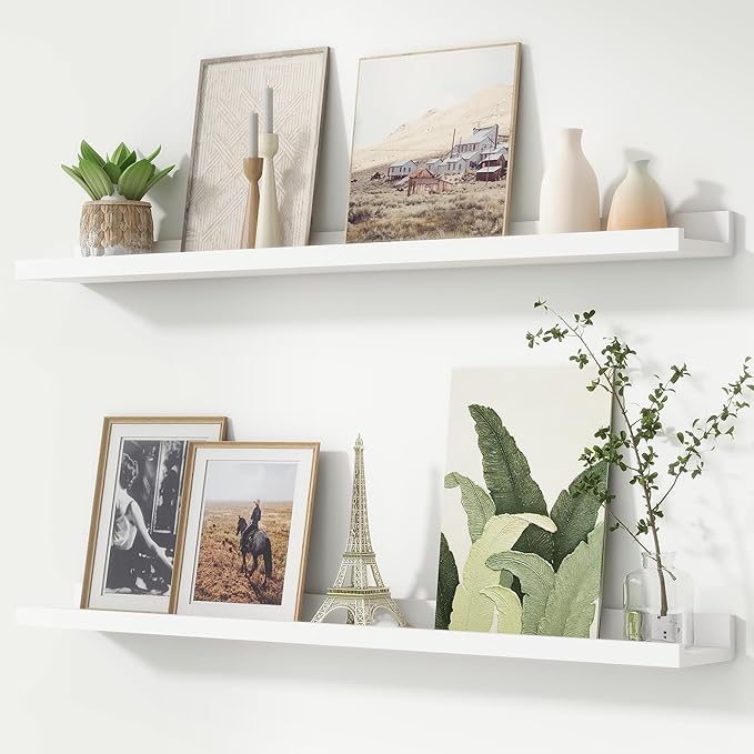 Picture Ledge Shelf, Floating Shelves for Wall, 40" W Set of 2, White | FSC Certified Engineered Wood, Wall Mounted Bookshelf, for Nursery Living Room Bedroom, Pre-Drilled, Easy Install