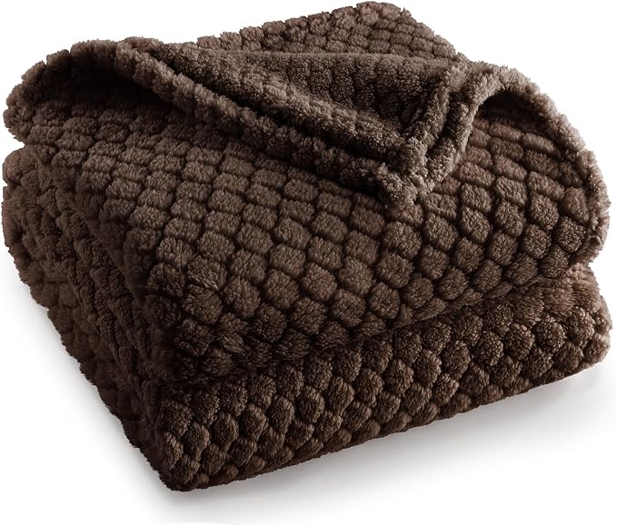 Exclusivo Mezcla Soft Fleece Throw Blanket for Couch, Coffee | Jacquard Lightweight Cozy Throws for Bed, Sofa, Breathable Decorative Fuzzy Textured All Season Use, 50x60 Inches