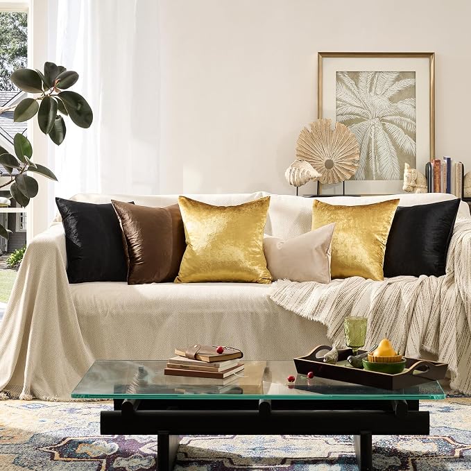 GIGIZAZA Gold Velvet Pillow Covers 26x26 Decorative Pillows Pack of 2 | Throw Pillows for Couch,Euro Sham,300gsm Soft Textured Fabric,Modern Square Pillowcases,Luxury Cushion Covers
