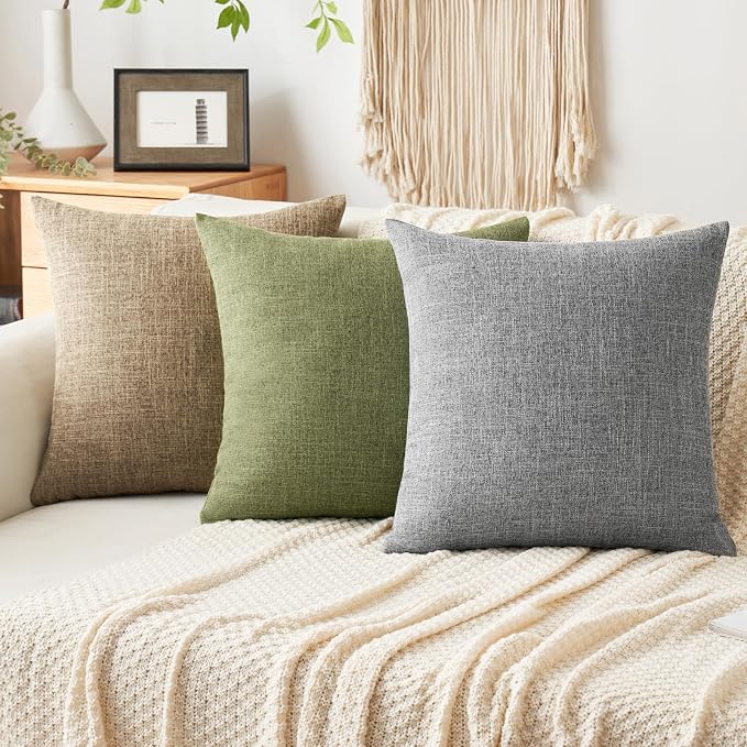 MIULEE Pack of 2 Decorative Linen Burlap Textured Pillow Covers Farmhouse Boho Accent Pillowcases Spring Home Decor for Couch Sofa Bedroom Living Room 18x18 Inch Light Olive Green