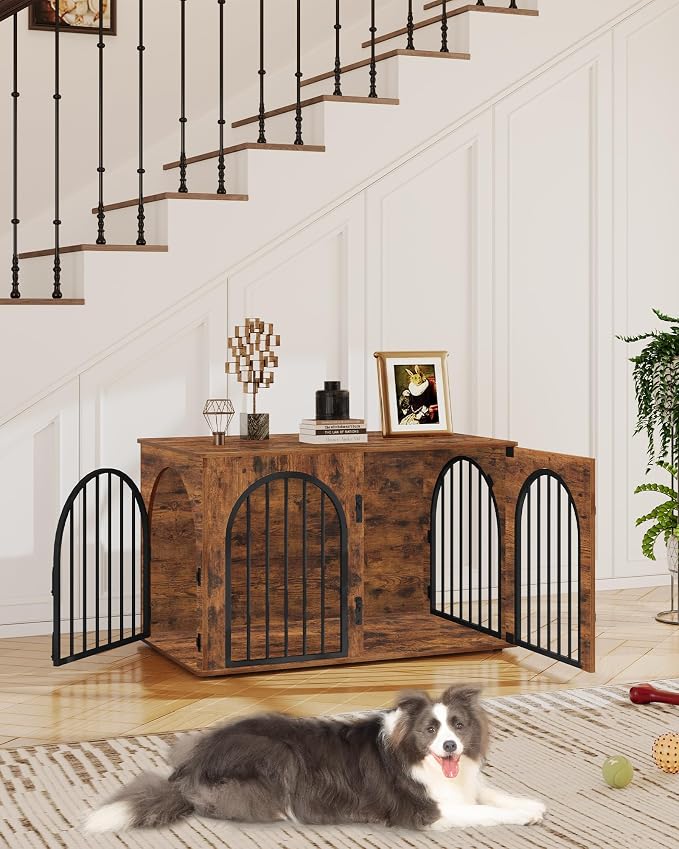 Hzuaneri 39.4'' Dog Crate Furniture,Dog Kennel Indoor for Medium/Large Dogs | Dog Kennel Furniture Wooden Dog Cage Heavy Duty Dog Crate Decorative Pet House End Side Table TV Stand,Rustic Brown DFC84101B
