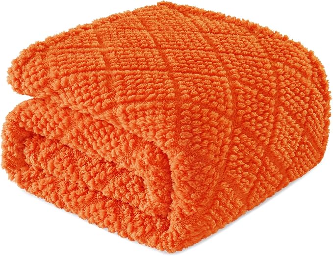Whale Flotilla Soft Fleece Throw Blanket for Couch, Burnt Orange | Jacquard Waffle Blankets for Home Decor, Lightweight and Cozy, All Season Suitable, 50x60 Inch