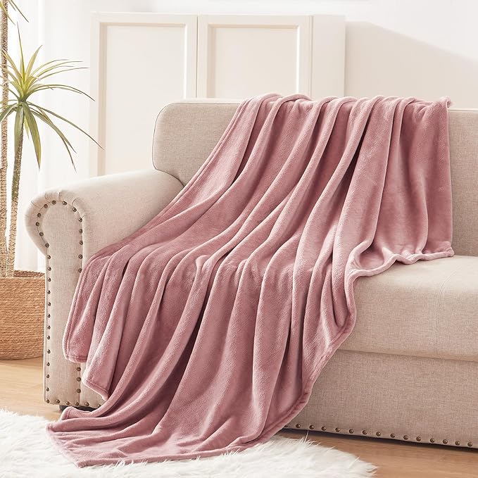 Exclusivo Mezcla Soft Fleece Blanket King Size for Bed, Dusty Pink | 104x90 Inches, Double-Sided Brushed Flannel, Lightweight Plush Cozy Blanket for Home Decor, All Season, Machine Washable