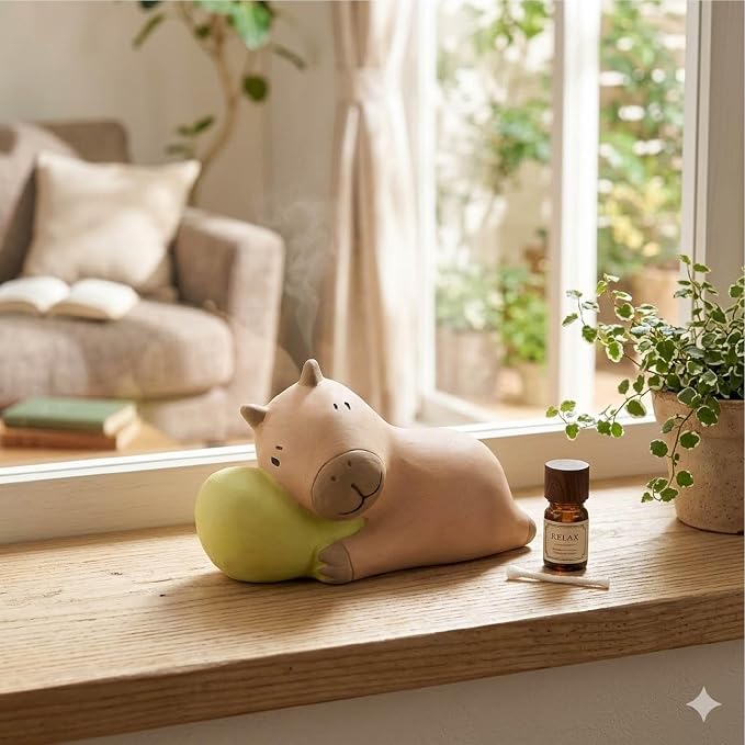 Passive Stone Diffuser, Cute Animal Series Aromatherapy Oil Diffuser for Tabletop Decor (1, Napping Capybara)