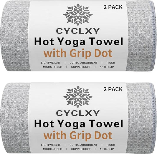 2 Pack Hot Yoga Towel with Grip Dot，Stickyfiber Yoga Mat Towels Non Slip for Hot Yoga,Absorbent Microfiber Sweat Anti-Slip Cover,Bikram,Pilates,Exercise