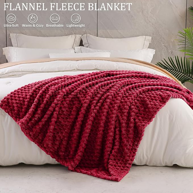 Exclusivo Mezcla 3D Fleece King Size Blanket for Bed, Deep Red | Extra Soft Fuzzy Plush Lightweight Bed Blankets, Cozy Fluffy Decorative Blankets for All Seasons, 90x104 Inches