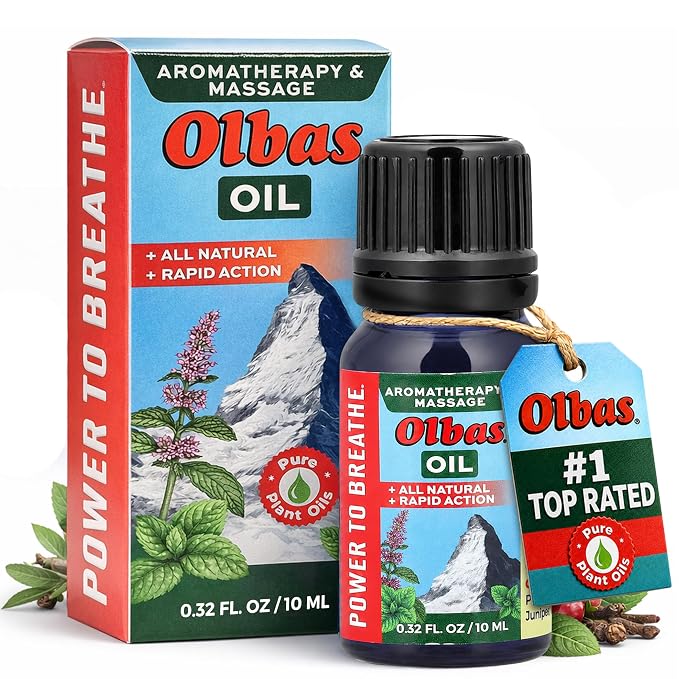 Olbas Aromatherapy Inhalant and Massage Oil Pack of 1 (10 ml), Body Massage Oil, Swiss Herbal Remedies with Pure Essential Massage Oils for Muscle Relaxing and Soothing Comfort for Pain Relief