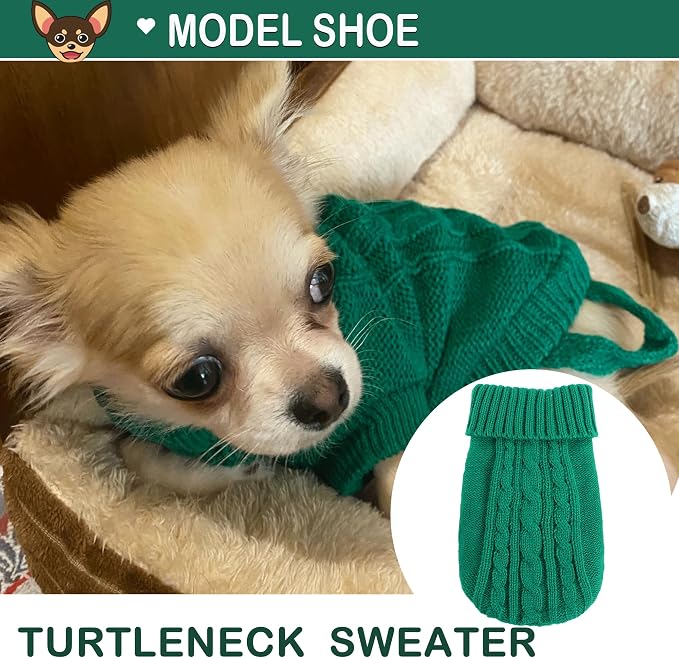 2 Pieces XXS Dog Sweater Teacup Dog Clothes Turtleneck Dog Sweater Winter Dog Clothes for Small Dogs Boy Girl, Warm Pet Coat Puppy Outfits Cat Sweater Chihuahua Yorkie Sweater, Green + Purple