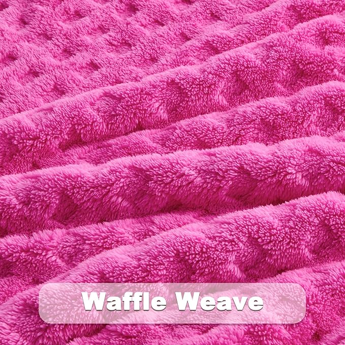 NEWCOSPLAY 3D Waffle Checkered Flannel Twin Blanket, Hot Pink, 60"x80" | Super Soft Cute Lightweight Decorative Premium Silky Fleece Blanket for Couch Sofa Bed, Gift for Women Men, All Season Use