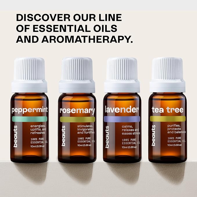 Beauts Peppermint Essential Oil – 100% Pure & Natural – Uplifting, Energizing, Clarity & Focus – Essential Oil for Diffuser, Skin, Hair & Aromatherapy – Mentha Piperita – Vegan – 10 mL (.33 fl oz)
