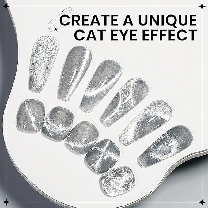 Silver Cat Eye Gel Polish, Magnetic Holographic Gel Nail Polish Glitter Shimmer Gel Polish with Magnet Soak Off U V Gel Salon DIY at Home, 0.5 OZ