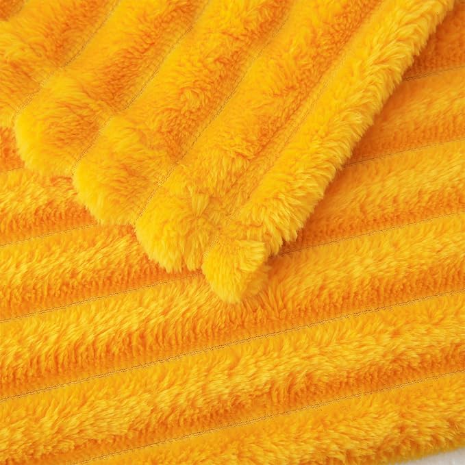 Gold Fleece Throw Blanket 90”×90” for Couch Sofa Livingroom | Super Soft Cozy Plush Microfiber Flannel Bed Blanket Striped Design Lightweight Home Decor Gifts for Adults Mom Women