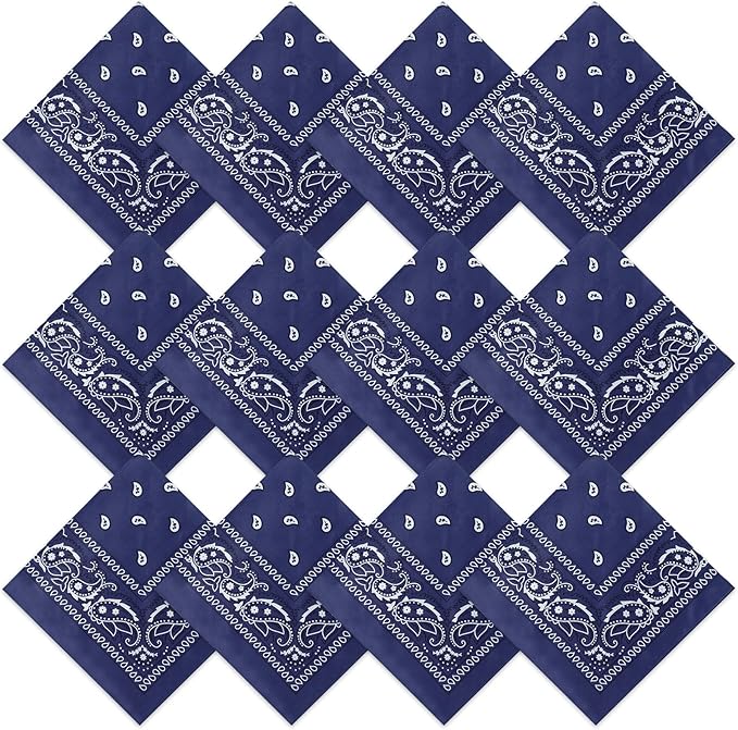 Suhine 12 Pcs Bandanas Bulk 22 x 22 Inch Paisley Headband Cowboy Handkerchief Christmas Thanksgiving Gift for Women Men