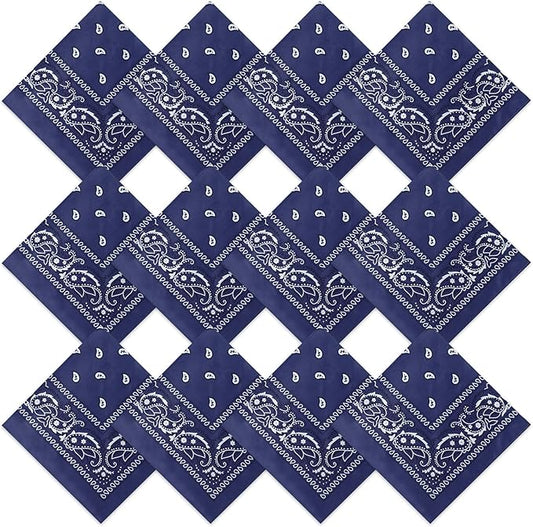 Suhine 12 Pcs Bandanas Bulk 22 x 22 Inch Paisley Headband Cowboy Handkerchief Christmas Thanksgiving Gift for Women Men