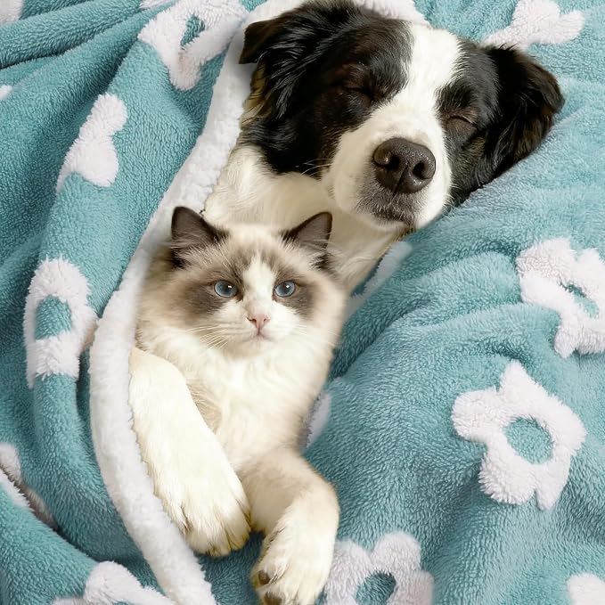 Luciphia Waterproof Dog Blanket for Large Dogs Cats Soft Reversible Fleece | Puppy Pet Blanket, Indoor Cats, Washable Cute Cozy Throw, Bed Cover, Couch Furniture Protector Gift(85" x 57", Blue)