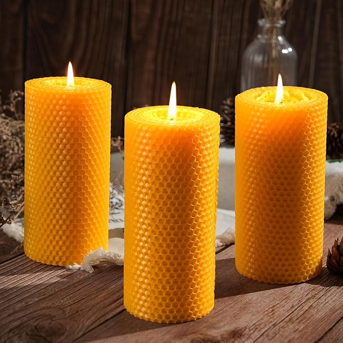 Beeswax Pillar Candles 4 Pack, Beeswax Candle Non-Toxic for Home | Natural Beeswax,Non-toxic,Emergency Candle,Organic,Handmade,Unscented,Long Burning,2.8x6 Inch,Prayer,Bees Wax Candles
