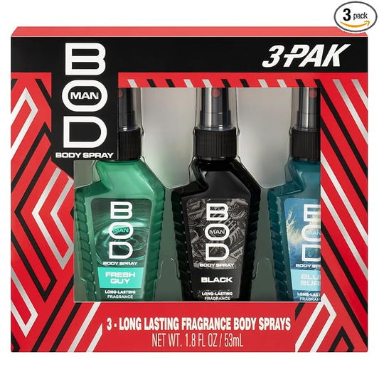 BOD man Body Spray Gift Set, Black, Fresh Guy, Blue Surf, 3 Piece