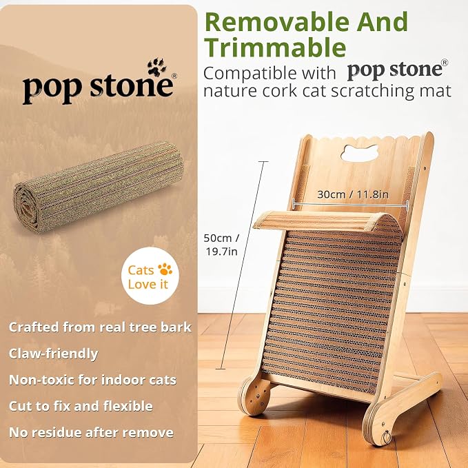 4-in-1 Adjustable Cat Scratch Pad, Nature Cork Scratching mat, 32 inch Foldable Wooden Post. Easy Install, Durable Design for Indoor Cats