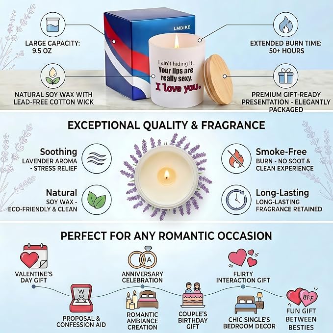 Funny Scented Candles for Women - 9.5oz Matte White Natural Soy Wax Candle with Pine Wood Lid, Lavender Aromatherapy - Humorous Anniversary, Birthday, Valentines Day Gifts for Girlfriend, Wife