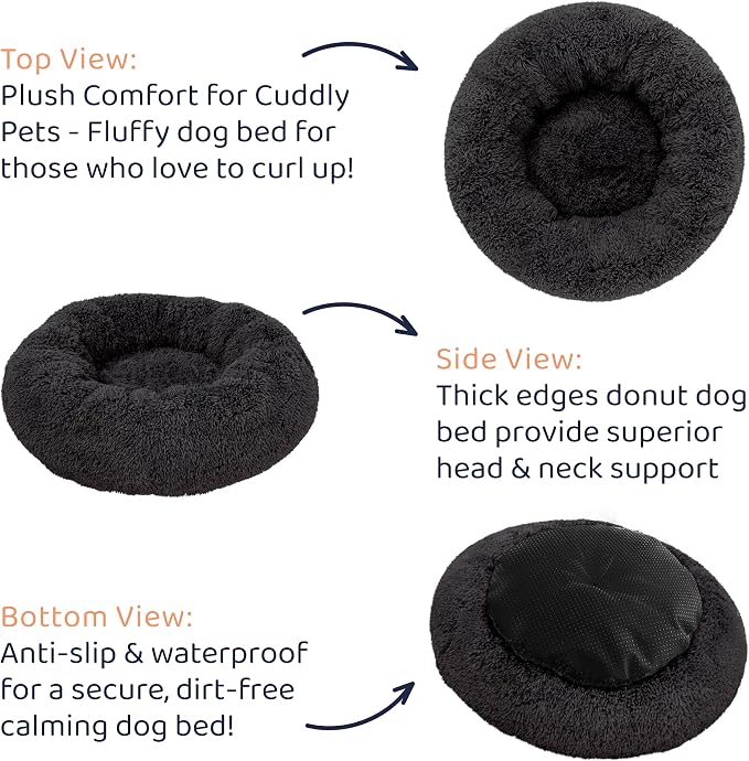 Donut Dog Bed - Premium Comfort for Anxiety Relief - Fluffy & Calming Design with Ultra-Plush Support | Cozy Round Dog Bed with Super Soft Circle Style (Black, X-Large)