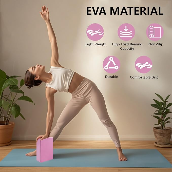 MAOMUN 6 Yoga Blocks 2 Pack with Yoga Strap and Beveled Edges, Anti-Slip Pilates Block Set Yoga Brick, Soft Lightweight Pilates Accessories for Balance Stability Stretching Pilates