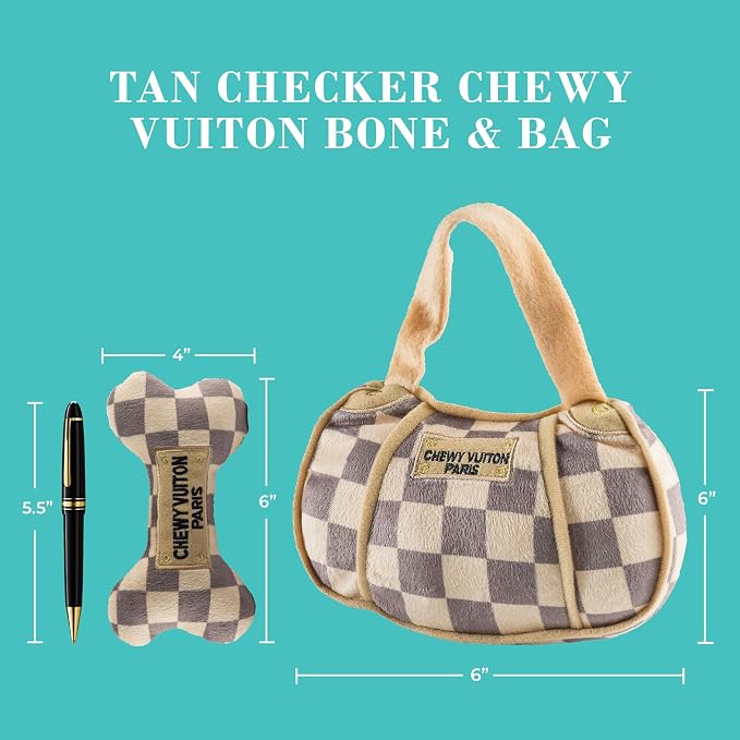 Haute Diggity Dog Chewy Vuiton Bone & Handbag Plush Dog Toy Designer Parody