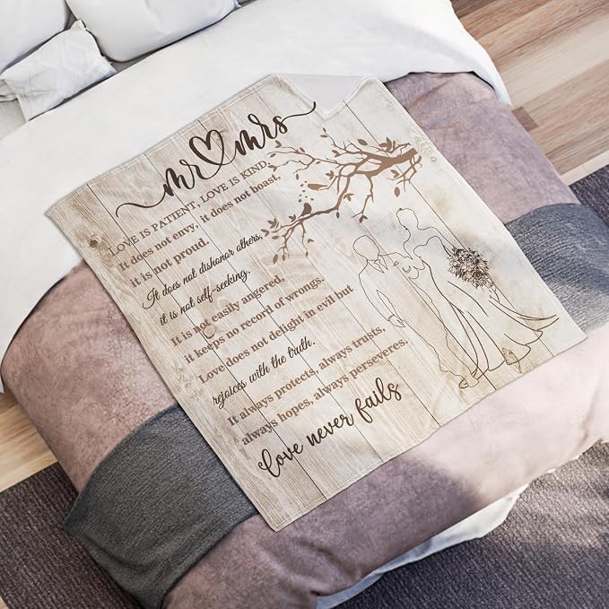 Wedding Gifts for Couples, Bridal Shower Gifts for Bride to Be Soft Blanket | Anniversary Mr and Mrs Gifts, Wedding Gifts for Newlyweds Wedding Throw Blanket 60*50 Inch (Light Khaki)