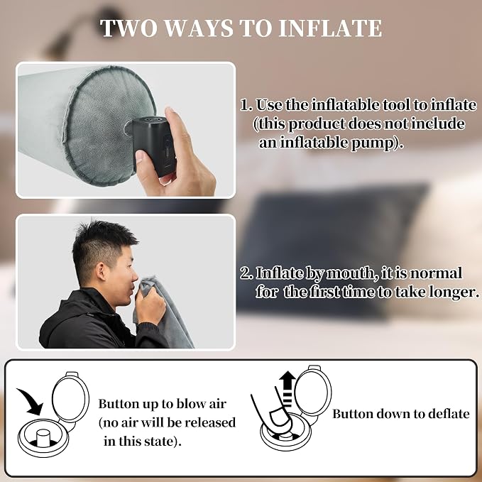 ONTYZZ Inflatable Short Body Pillow, Short Pillow for Bed, Oval Bolster Pillow for Good Sleeping and Back/Neck Support, 1pcs Grey