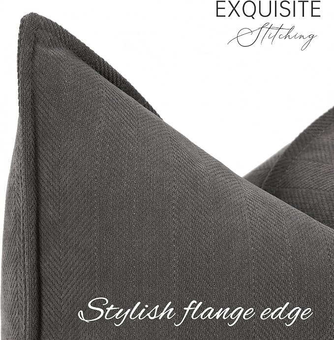Rustic Gray Pillow Covers 16x16 Set of 2 Chenille Throw Pillow Covers with Elegant Design Soft and Luxurious Decorative Throw Pillows for Couch, Bed, and Home Decor