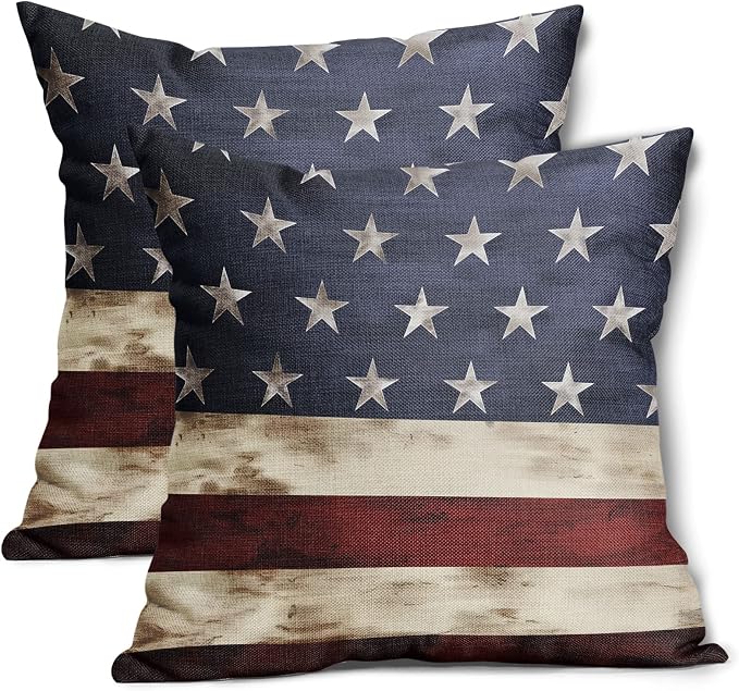 Independence Day American Flag Throw Pillow Covers Set of 2 20X20 Inches 4th of July Blue Red Pillow Cases Patriotic Stripes Star Pillow Cover Home Decor For Memorial Day Room Bed Porch Couch Outdoor
