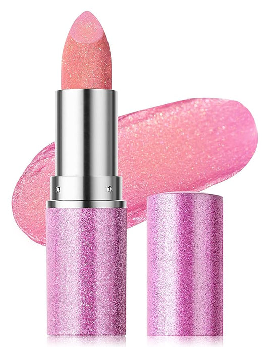 Erinde Glitter Shine Lipstick, Pearl Diamond Shimmery Creamy Lipcolor, Hydrating Glimmer Finish Lipsticks with Creamy Texture, Long Lasting High Pigmented Metallic Lip Stick Lip Stain, 02 Light Pink