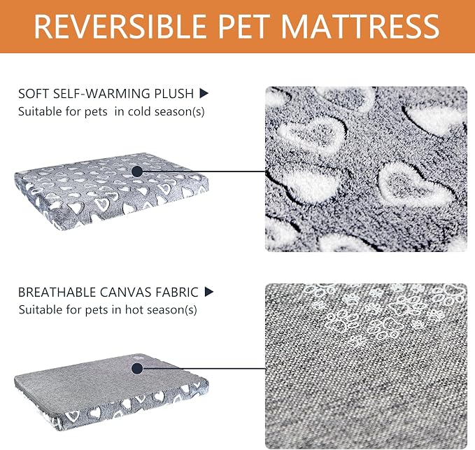 VANKEAN Reversible Cool/Warm Crate Mat Waterproof Washable Firm S-XXL Grey