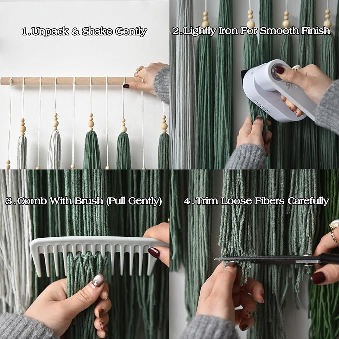 Macrame Wall Hanging Large Geometric Handmade Beaded Tassel Decor 39"W*45"L | Modern Home Decor, Entryway Wall Art, Boho Style, Living Room Accent, Bedroom Decor, Office Decoration, Handmade Craft