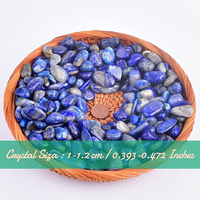 Polished Lapis Lazuli Crystal Chips Set, 0.4", 128 Pcs - Handpicked Tumbled Stones and Crystals Bulk for Healing, Reiki, Meditation, Witchcraft and Home Decor