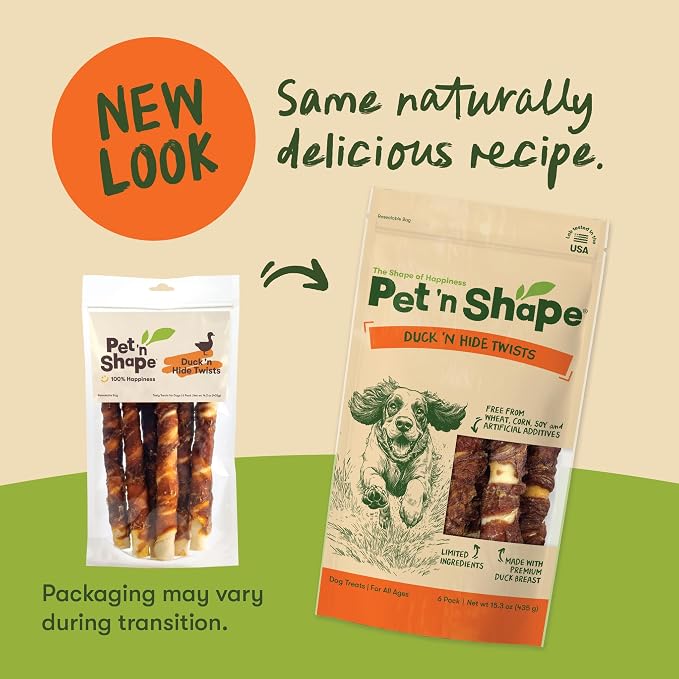 Pet 'n Shape Duck 'n Hide Twist - Duck Wrapped Rawhide Natural Dog Treats, Large, 6 Count (Pack of 4)