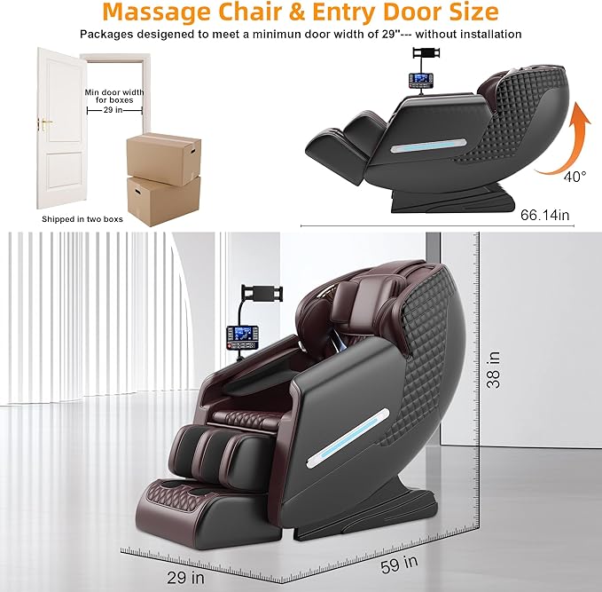 Massage Chair Full Body, 4D Zero Gravity SL-Track Knead Shiatsu Massage Recliner Chair with Airbags, Touchable Screen, Heating, Foot Rollers, Home or Office (Black & Brown)