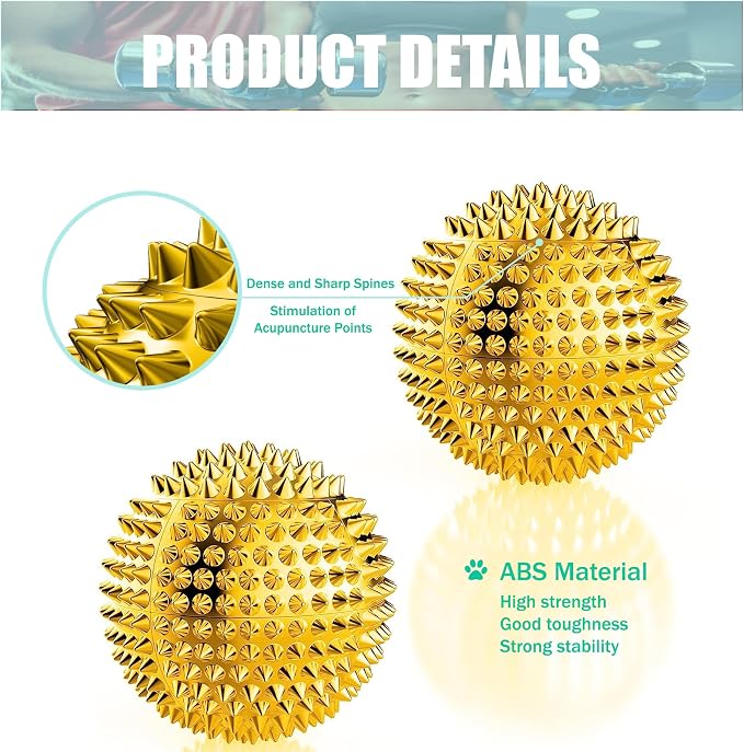 Magnetic Hand Massage Ball - Spiky Acupuncture Balls for Adults and Kids - Gold 1 Pair for Pain, Pressure, and Stress Relief - Exercise Squeeze Balls