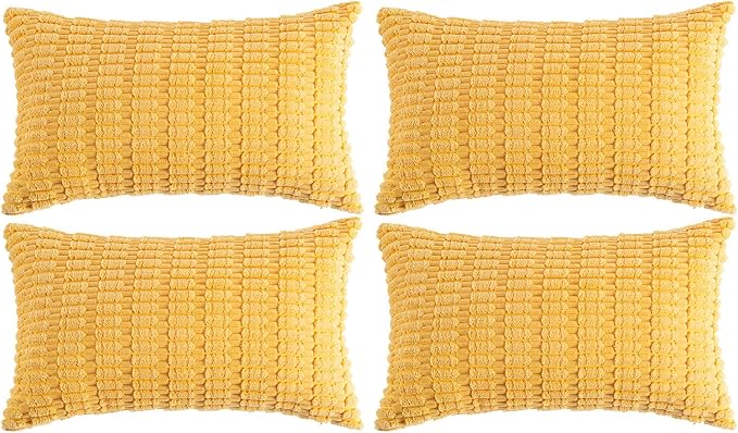Fancy Homi 4 Packs Decorative Throw Pillow Covers for Living Room Couch Bed, Modern Farmhouse Boho Home Décor Accent Cushion Case, 20" x 12", Yellow