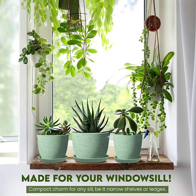 Plant Pots Indoor with Drainage 5 Pack Multi-Size Planters Set Spotty Mint | Drainage holes included Multiple sizes 7/6.6/6/5.3/4.8 In Indoor plants and flowers Durable plastic construction