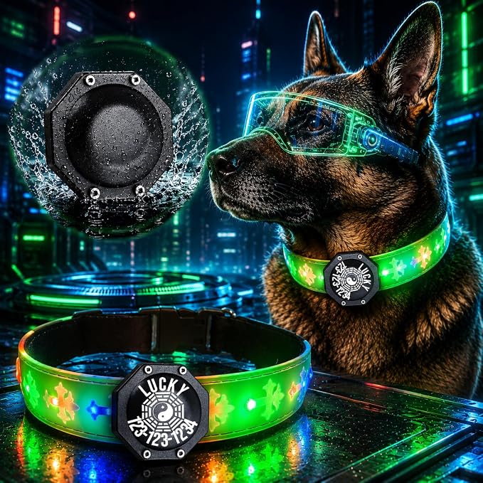 Light Up Glow Dog Collar with Chinese Style AirTag Holder