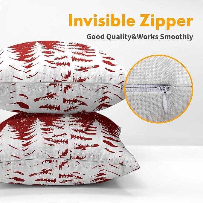 Kawani Christmas Throw Pillow Covers 20x20 Inches, Set of 2 Red White Xmas Tree Snowflakes Cotton Linen Pillowcase Soft Farmhouse Cushion Case for Couch Sofa Bed Living Room Decor